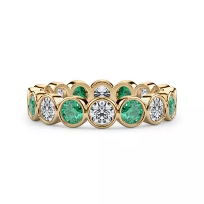 EmeraId and Diamond Bezel-Set Eternity Ring