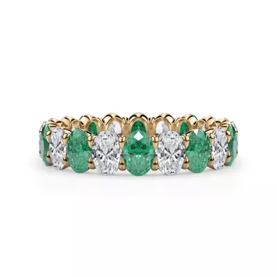Classic Oval EmeraId and Lab Diamond Eternity Ring