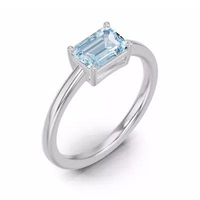 Emerald-Cut Aquamarine East-West Ring