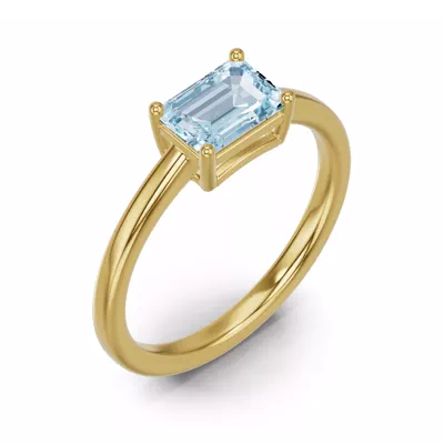 Emerald-Cut Aquamarine East-West Ring