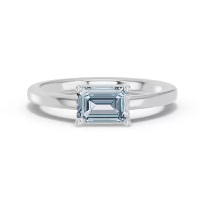 Emerald-Cut Aquamarine East-West Silver Ring