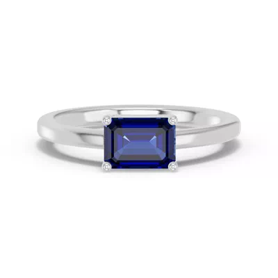 Emerald-Cut Sapphire East-West Silver Ring