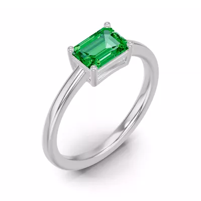 Emerald-Cut Emerald East-West Silver Ring