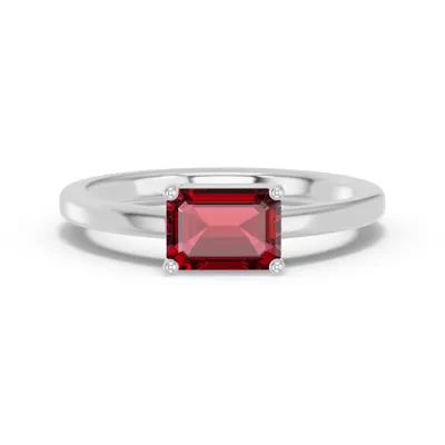 Emerald-Cut Garnet East-West Silver Ring