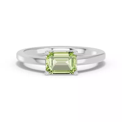 Emerald-Cut Peridot East-West Silver Ring