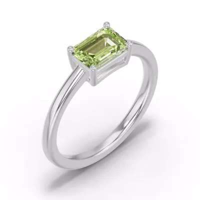 Emerald-Cut Peridot East-West Silver Ring