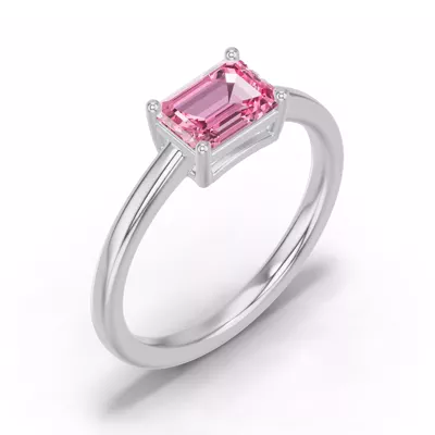Emerald-Cut Pink Tourmaline East-West Ring