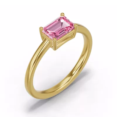 Emerald-Cut Pink Tourmaline East-West Ring