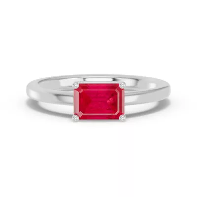 Emerald-Cut Ruby East-West Silver Ring