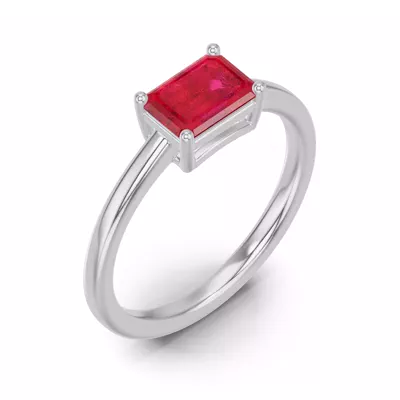 Emerald-Cut Ruby East-West Silver Ring