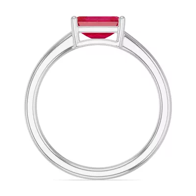 Emerald-Cut Ruby East-West Silver Ring