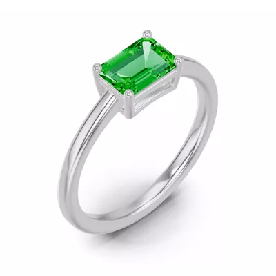 Emerald-Cut Tsavorite East-West Silver Ring