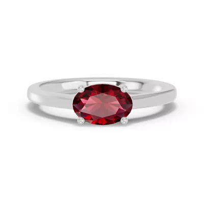 Oval Garnet East-West Silver Ring