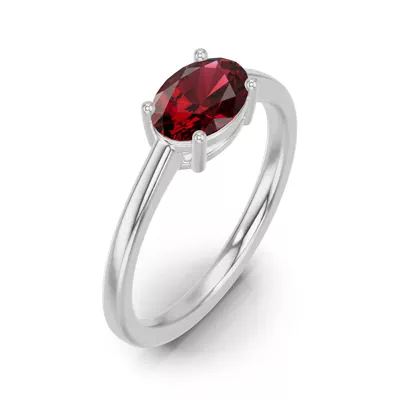 Oval Garnet East-West Silver Ring