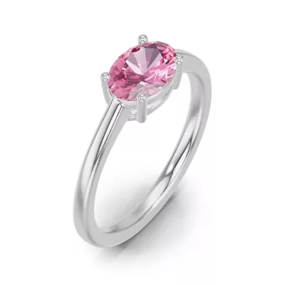 Oval Pink Tourmaline East-West Silver Ring