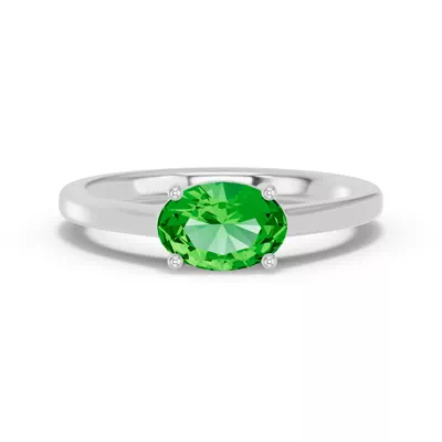 Oval Tsavorite East-West Silver Ring