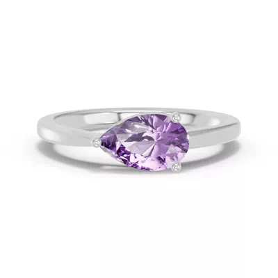 Pear-Shaped Amethyst East-West Silver Ring