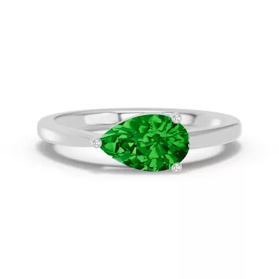 Pear-Shaped Emerald East-West Silver Ring