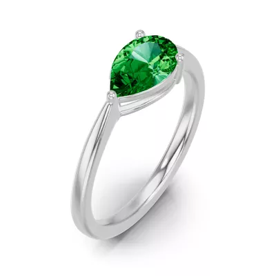 Pear-Shaped Emerald East-West Silver Ring
