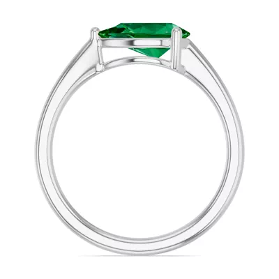 Pear-Shaped Emerald East-West Silver Ring