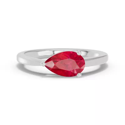 Pear-Shaped Ruby East-West Silver Ring