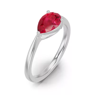 Pear-Shaped Ruby East-West Silver Ring