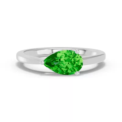 Pear-Shaped Tsavorite East-West Silver Ring