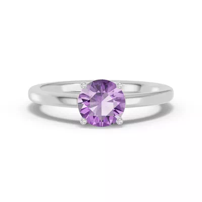 Round Amethyst East-West Silver Ring