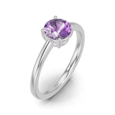 Round Amethyst East-West Silver Ring