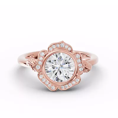 Rosette Bezel Halo Diamond Engagement Ring