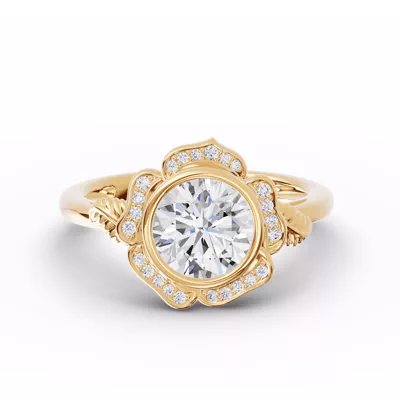 Rosette Bezel Halo Diamond Engagement Ring