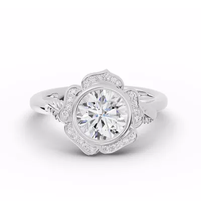Rosette Bezel Halo Diamond Engagement Ring