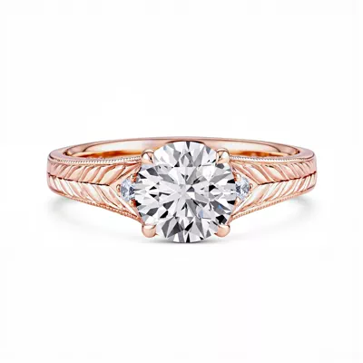 Annette Vintage Engraved Lab Diamond Accent Engagement Ring