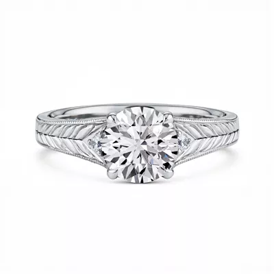 Annette Vintage Engraved Lab Diamond Accent Engagement Ring
