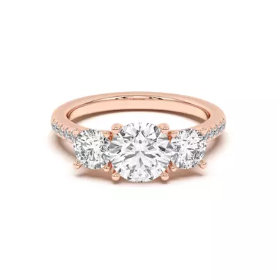 Timeless Three-Stone Diamond Pavé Accents Engagement Ring