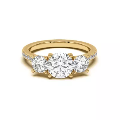 Timeless Three-Stone Diamond Pavé Accents Engagement Ring