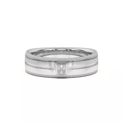 Raised Bezel Princess-Cut Grooved Milgrain Band