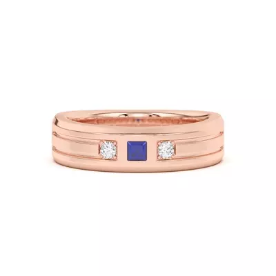 Diamond And Sapphire Grooved Band