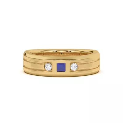 Diamond And Sapphire Grooved Band