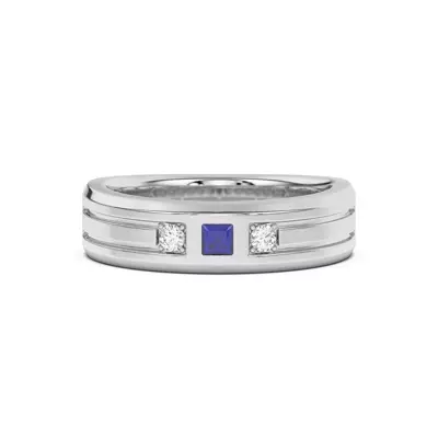 Diamond And Sapphire Grooved Band