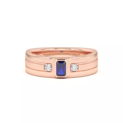 Emerald-Cut Sapphire and Diamond Grooved Band
