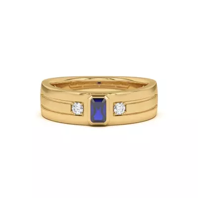 Emerald-Cut Sapphire and Diamond Grooved Band