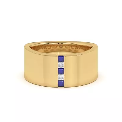 Princess-Cut Sapphire And Diamond Wide Band