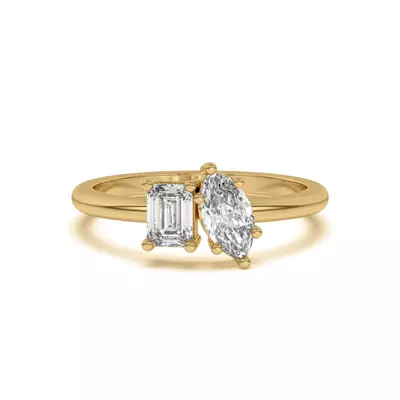 Toi et Moi Emerald and Marquise Lab Ring (1.00 cttw)