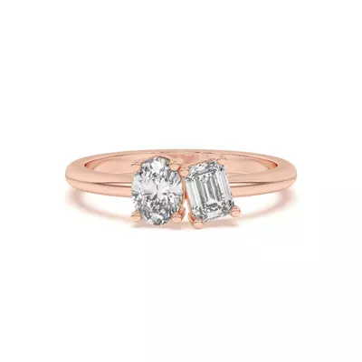 Toi et Moi Oval and Emerald Lab Ring (1.00 cttw)