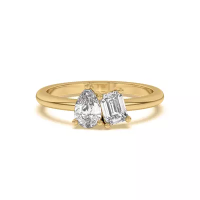 Toi et Moi Pear and Emerald Lab Ring (1.00 cttw)