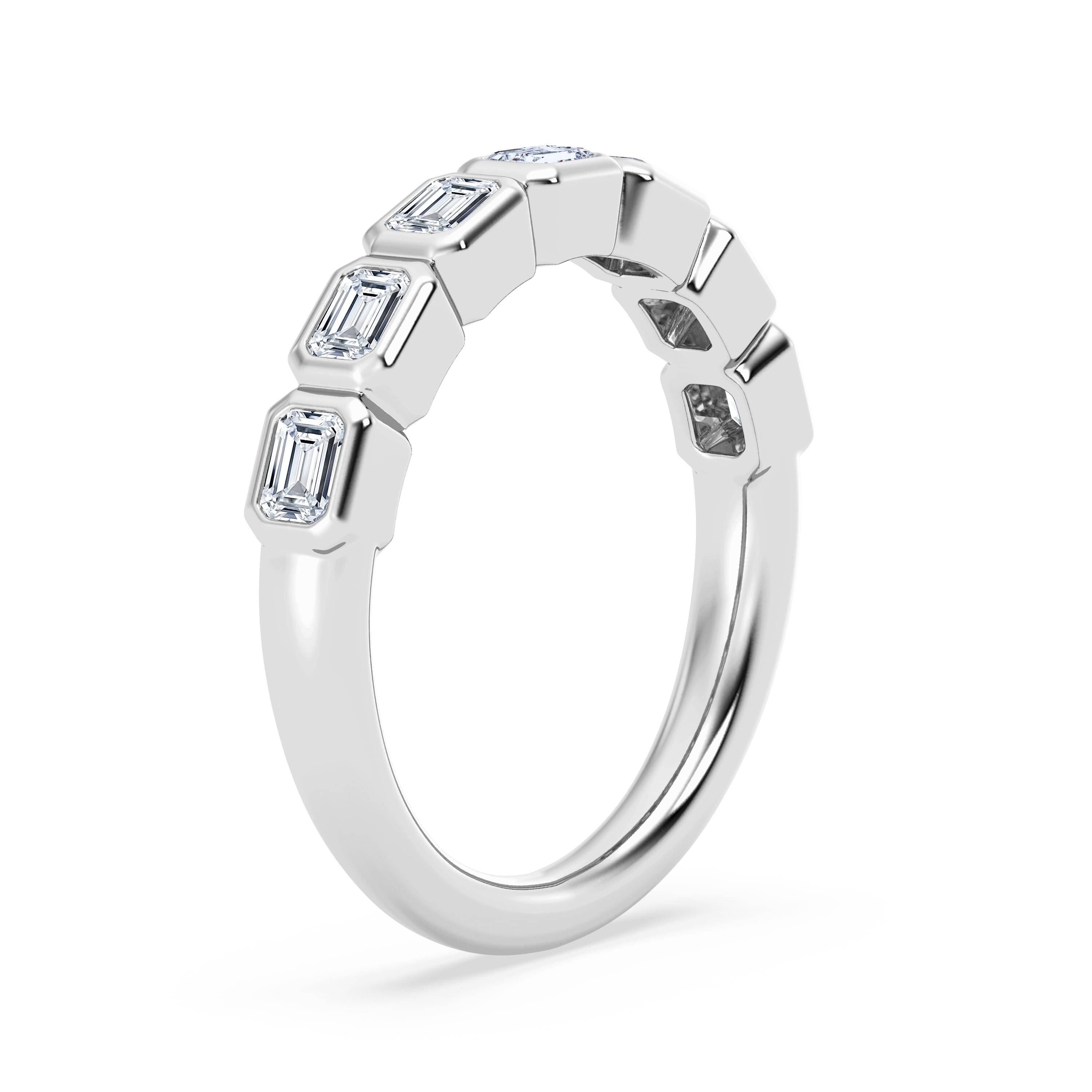 East-West Emerald-Cut Diamond Bezel Band