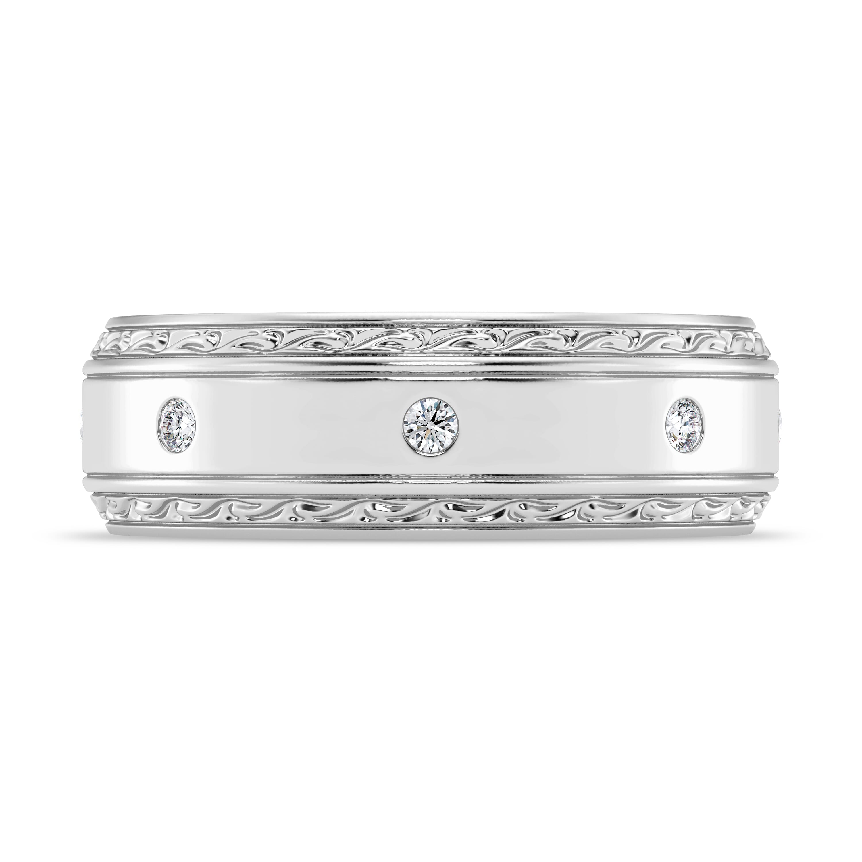 Engraved Diamond Beveled Eternity Band (8mm)