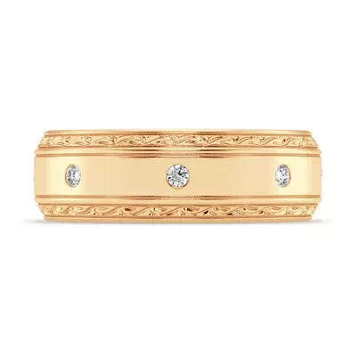 Engraved Diamond Beveled Eternity Band (8mm)