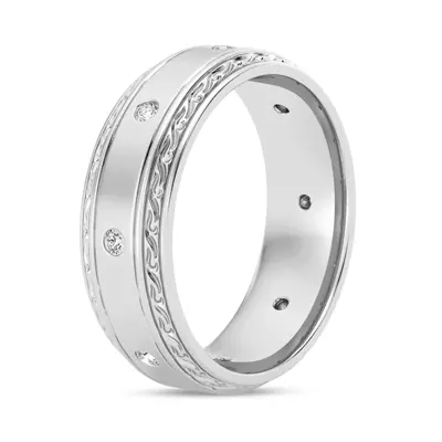 Engraved Diamond Beveled Eternity Band (8mm)